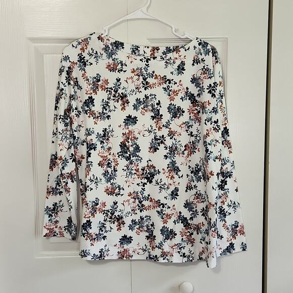 J. Jill Luxe Supima Forward-Seam Tee SZ SM White Floral Cottagecore Grandmacore - Picture 1 of 8
